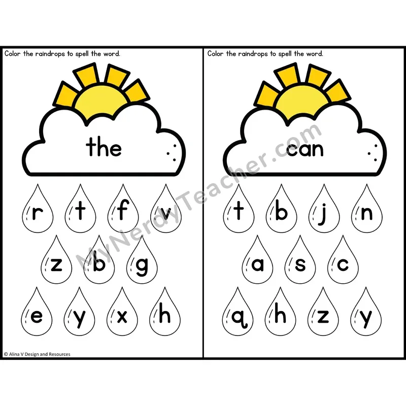 Sight Word Letter Identification — Weather Theme — Preschool - the, can