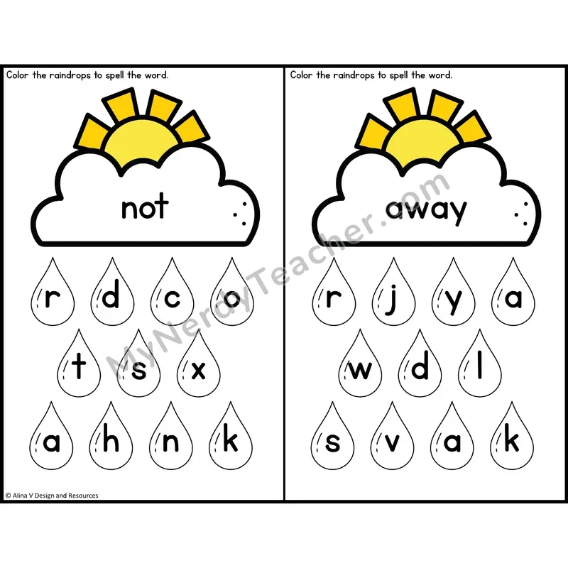 Sight Word Letter Identification — Weather Theme — Preschool - not, away
