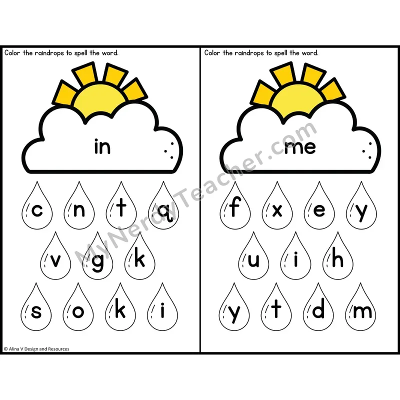 Sight Word Letter Identification — Weather Theme — Preschool - in, me