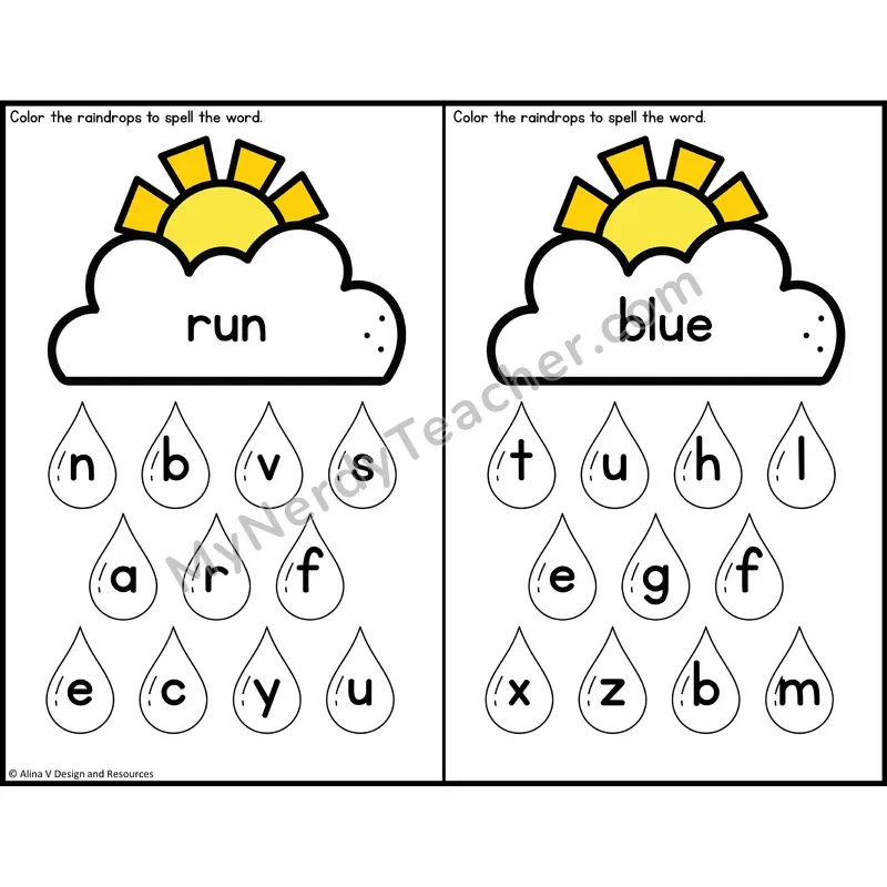 Sight Word Letter Identification — Weather Theme — Preschool - run, blue