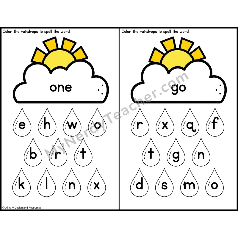 Sight Word Letter Identification — Weather Theme — Preschool - one, go