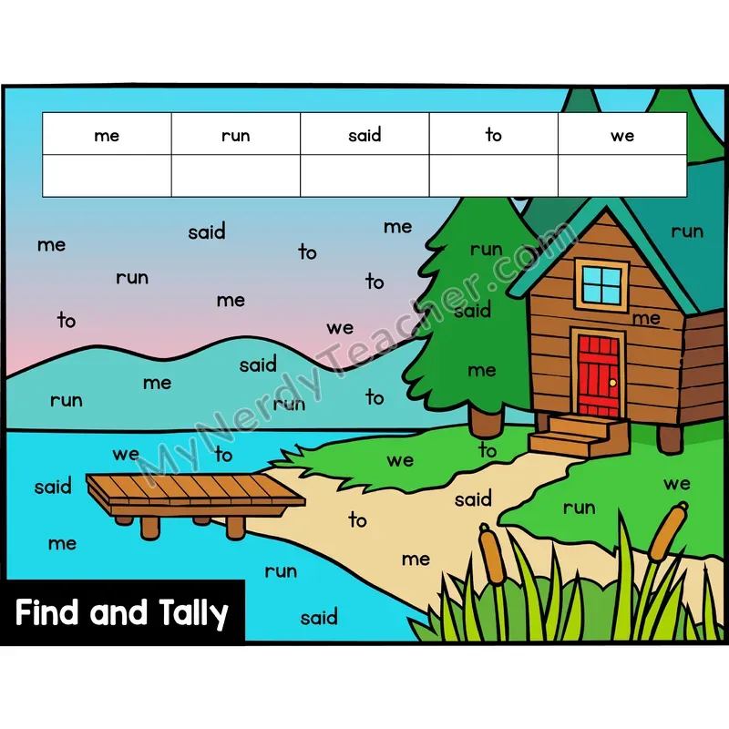 Find and Tally Sight Words — Preschool — Camping - me, run, said, to, we