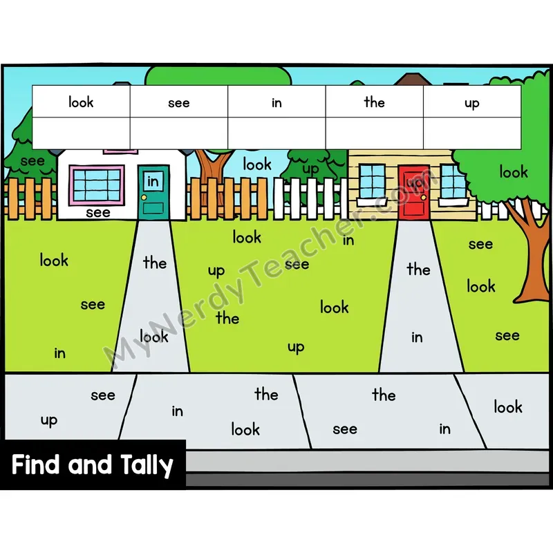 Find and Tally Sight Words — Preschool - look, see, in, the, up