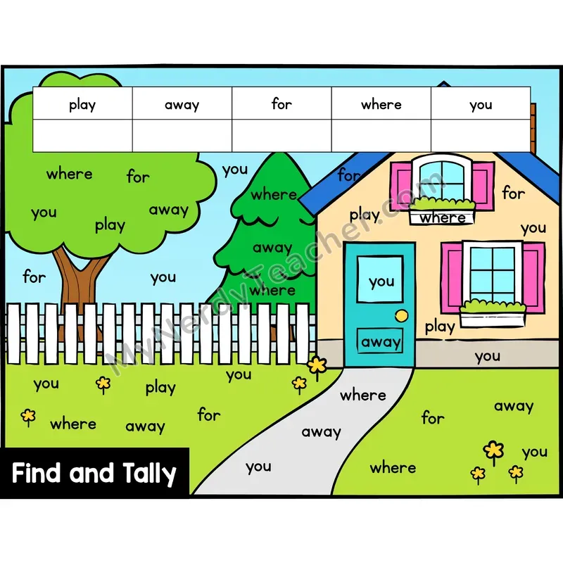 Find and Tally Sight Words — Preschool - play, away, for, where, you