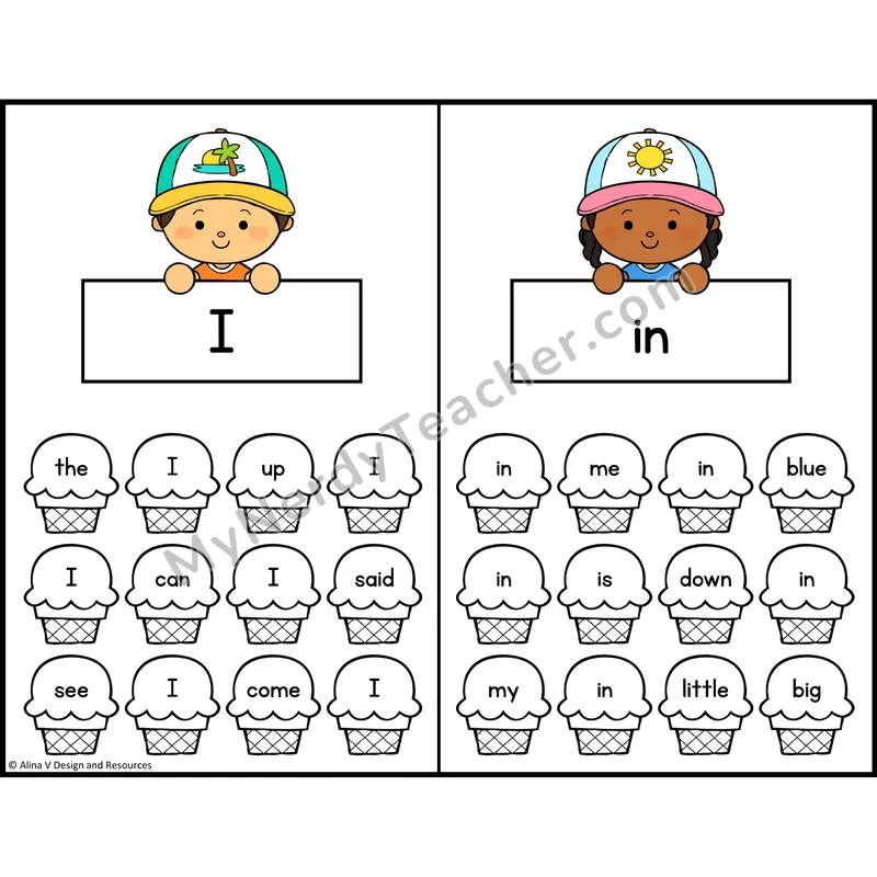 Find and Color Sight Words — Preschool — Ice Cream Theme - I, in