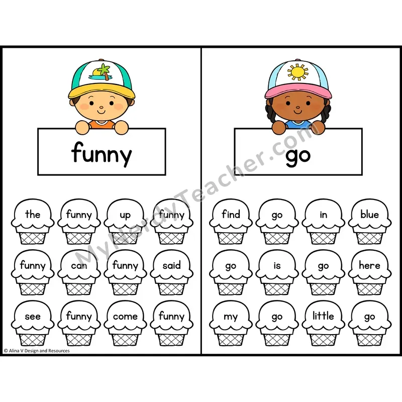 Find and Color Sight Words — Preschool — Ice Cream Theme - funny, go