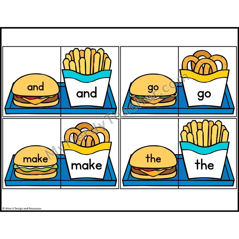 Sight Word Puzzles — Fast Food Theme — Preschool - and, go, make, the