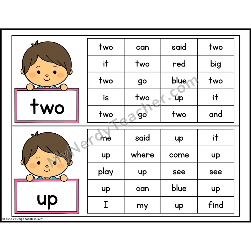 Read and Find Sight Words — Preschool two, up