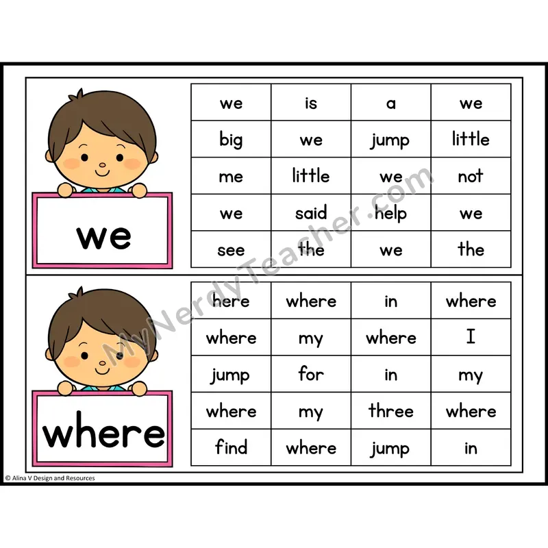 Read and Find Sight Words — Preschool - we, where