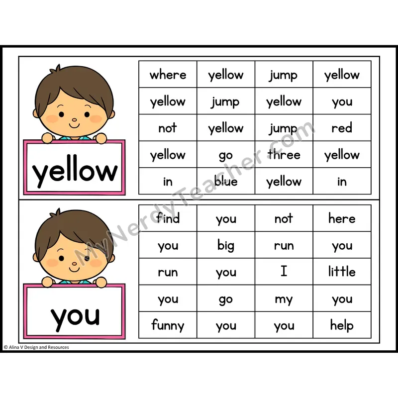 Read and Find Sight Words — Preschool - yellow, you