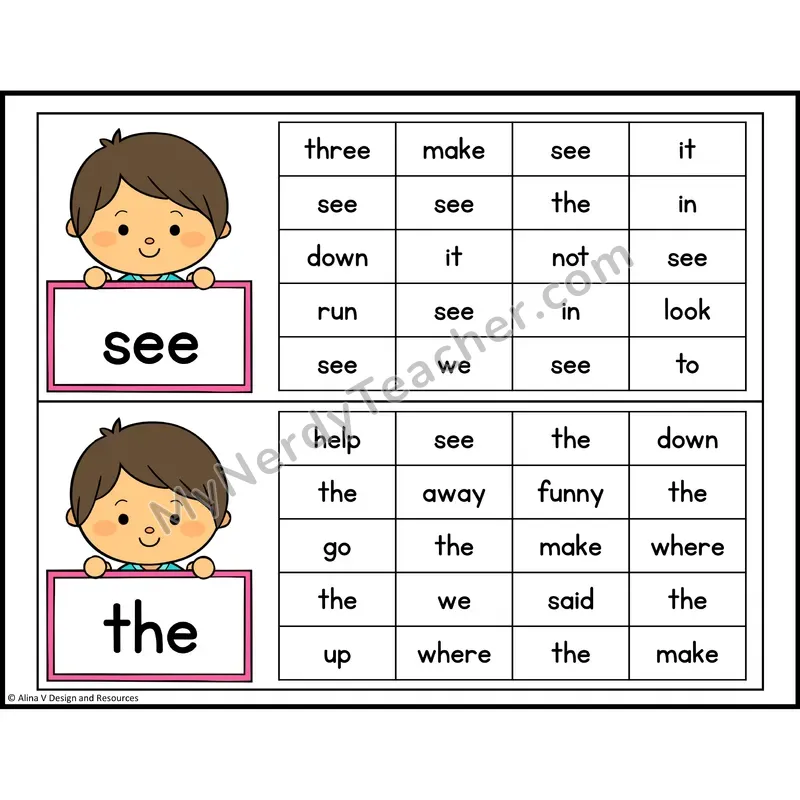 Read and Find Sight Words — Preschool - see, the