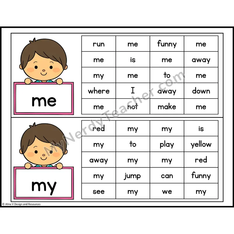 Read and Find Sight Words — Preschool - me, my