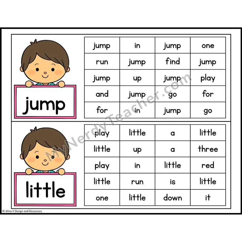 Read and Find Sight Words — Preschool - jump, little