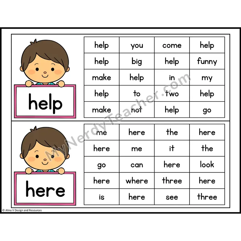 Read and Find Sight Words — Preschool - help. here