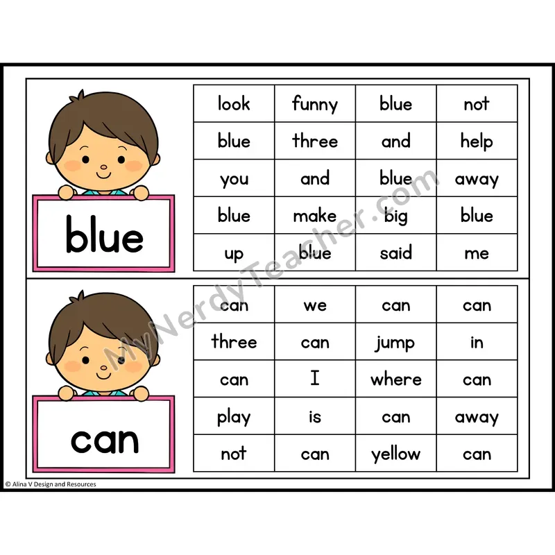 Read and Find Sight Words — Preschool - blu, can