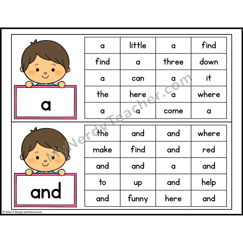 Read and Find Sight Words — Preschool - a, and