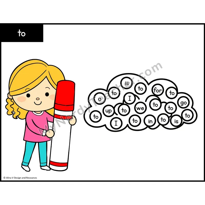 Sight Word Bingo Dab — Preschool - to