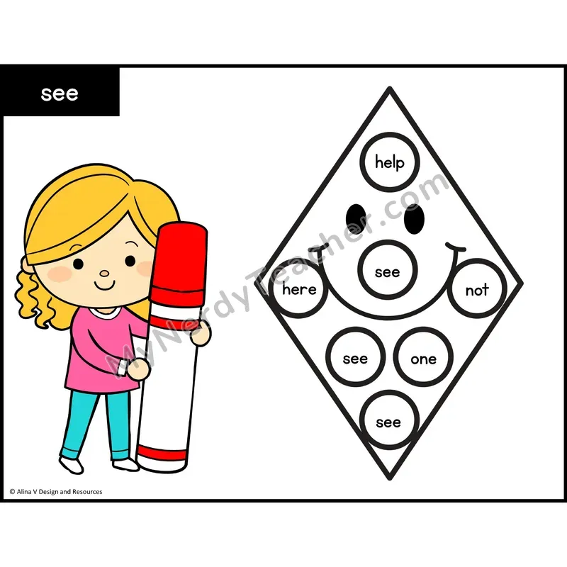 Sight Word Bingo Dab — Preschool - see