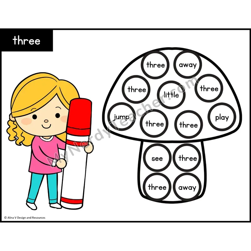 Sight Word Bingo Dab — Preschool - three
