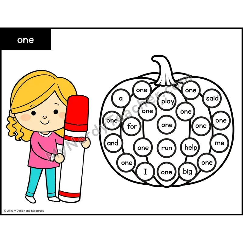 Sight Word Bingo Dab — Preschool - one