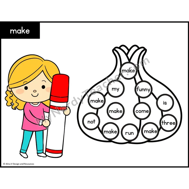 Sight Word Bingo Dab — Preschool - make