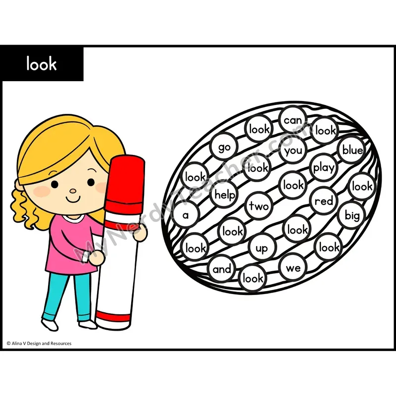 Sight Word Bingo Dab — Preschool - look