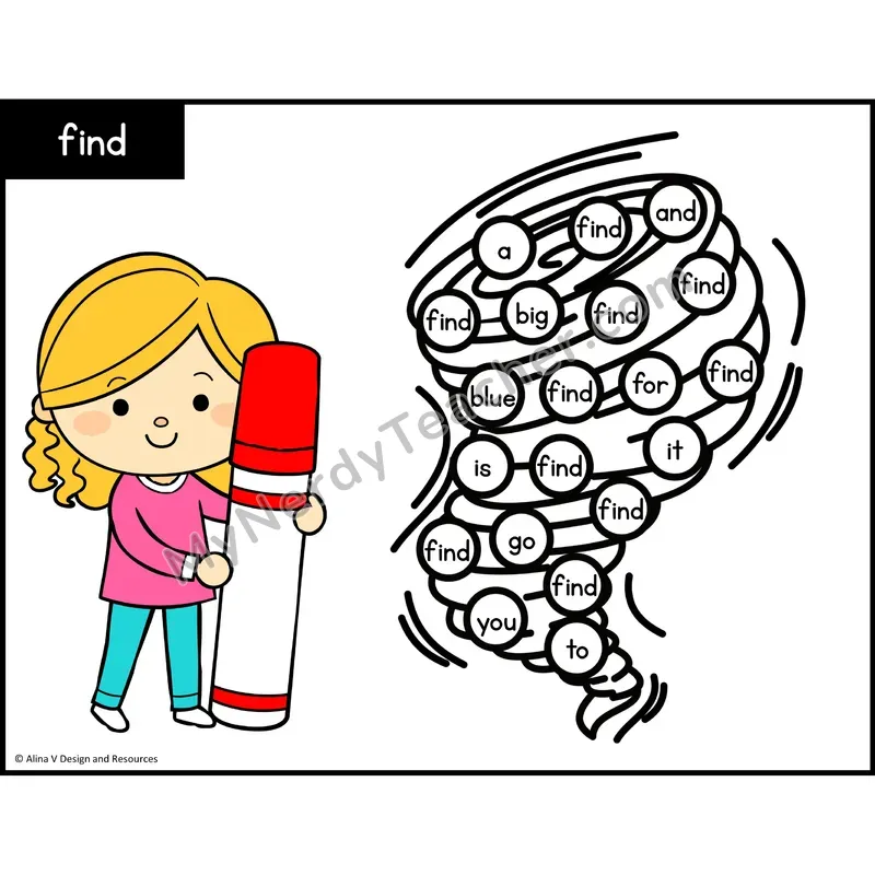 Sight Word Bingo Dab — Preschool - find