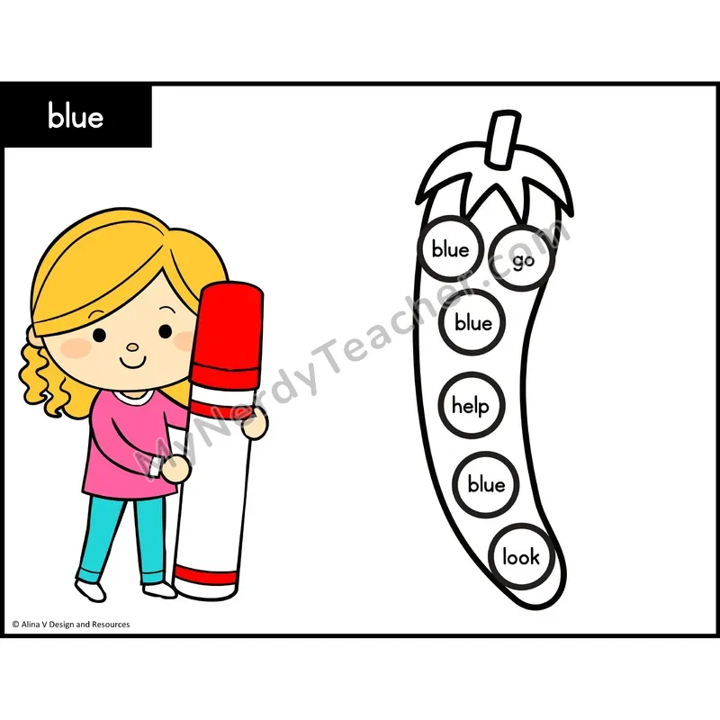 Sight Word Bingo Dab — Preschool - blue