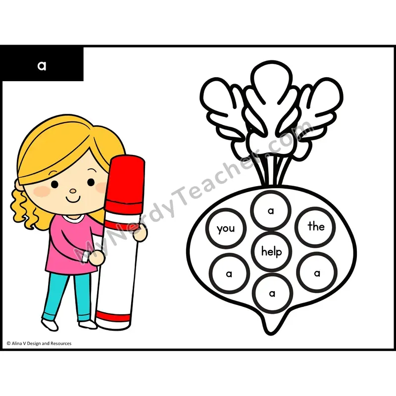 Sight Word Bingo Dab — Preschool - a