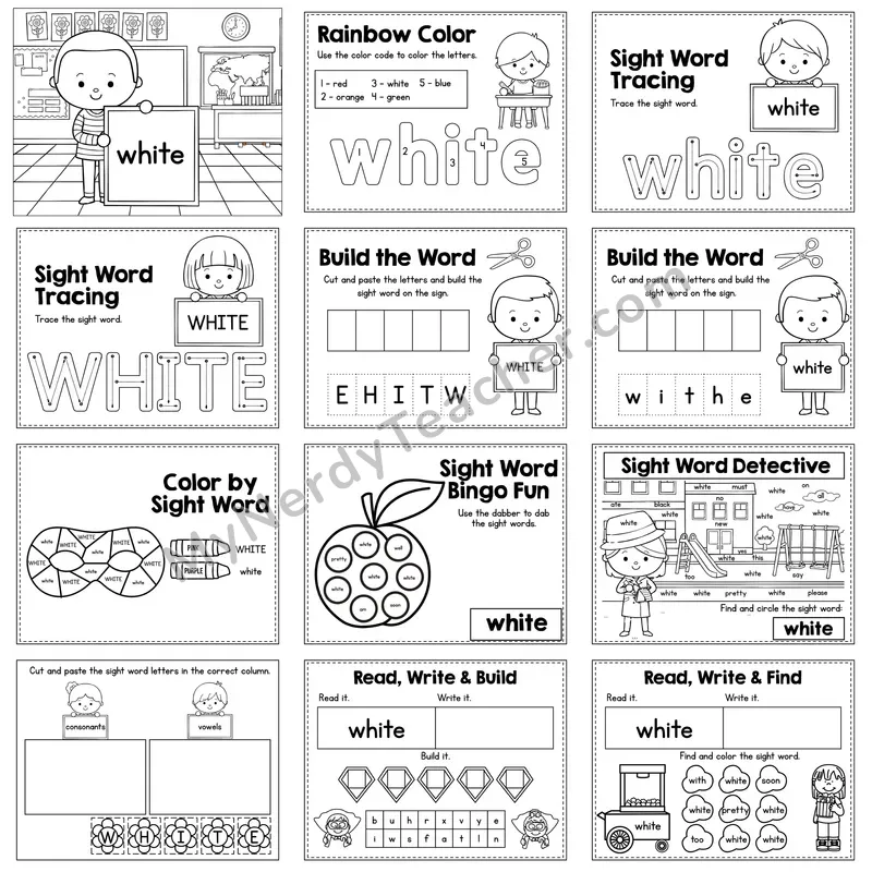 Sight Word Review Worksheet — white
