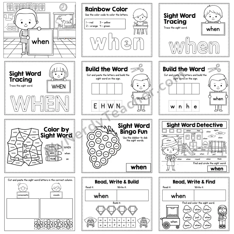 Sight Word Review Worksheet — when