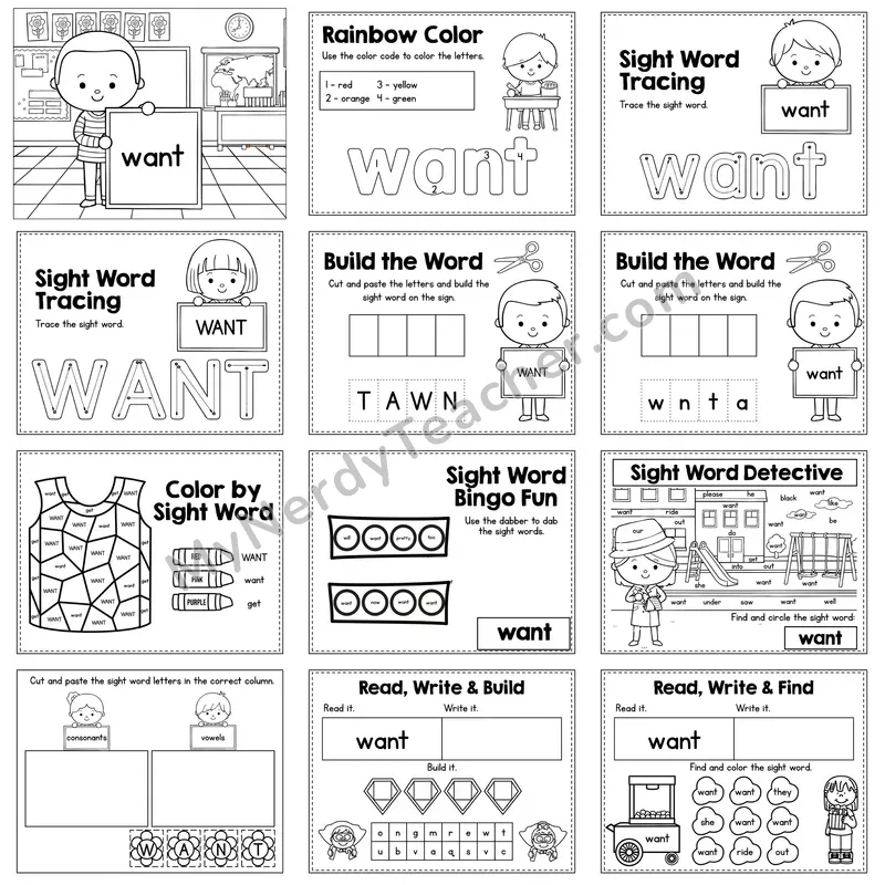 Sight Word Review Worksheet — want