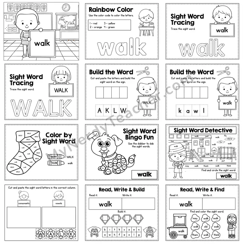 Sight Word Review Worksheet — walk