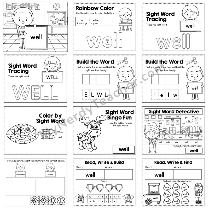 Sight Word Review Worksheet — well