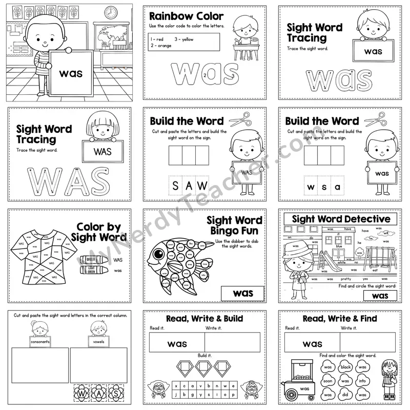 Sight Word Review Worksheet — was