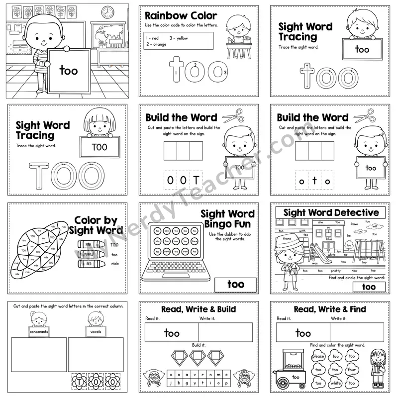 Sight Word Review Worksheet — too