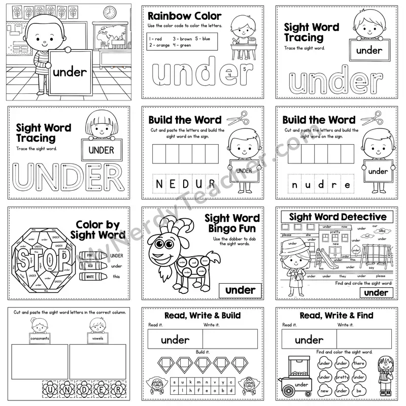 Sight Word Review Worksheet — under