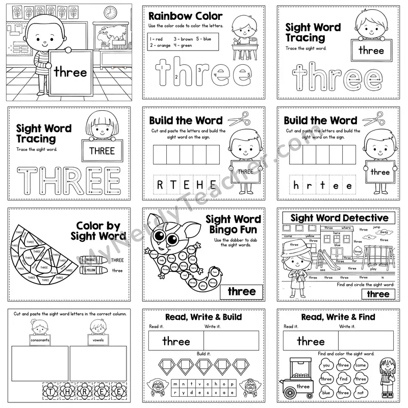 Sight Word Review Worksheet — three