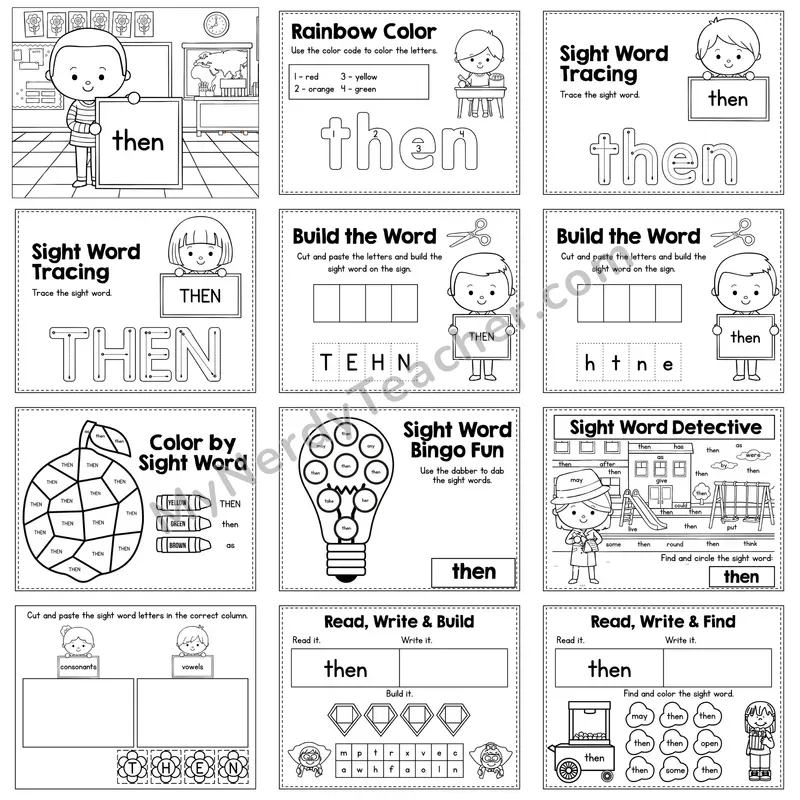 Sight Word Review Worksheet — then