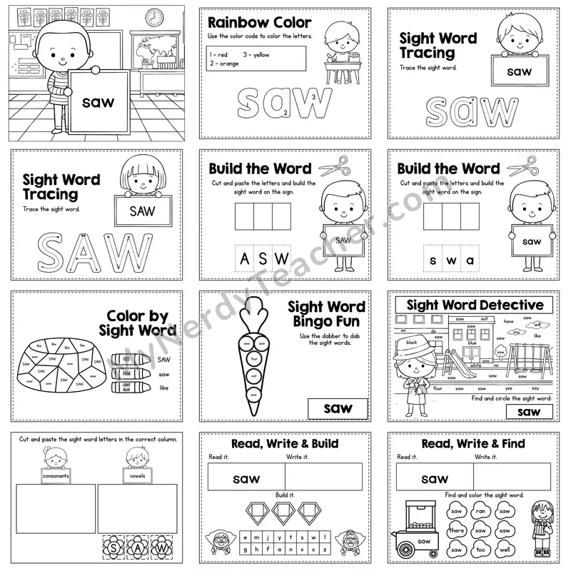 Sight Word Review Worksheet — saw