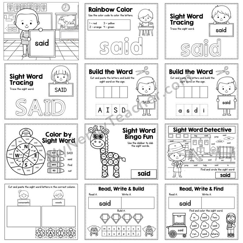 Sight Word Review Worksheet — said