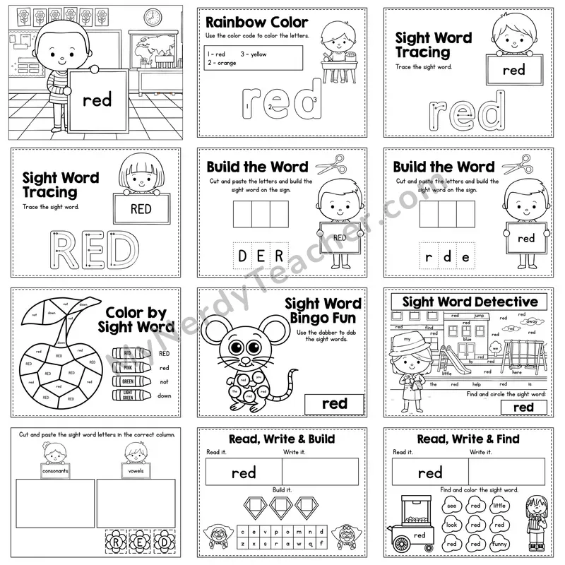 Sight Word Review Worksheet — red