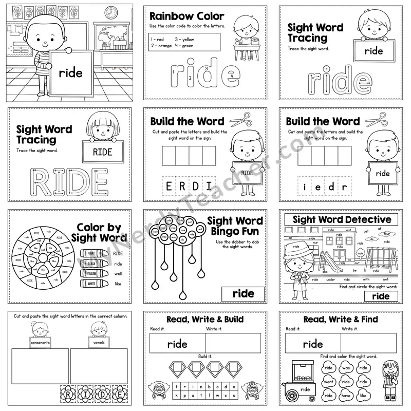 Sight Word Review Worksheet — ride