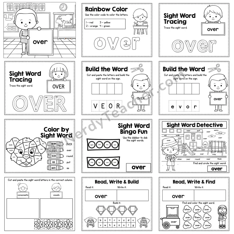 Sight Word Review Worksheet — over