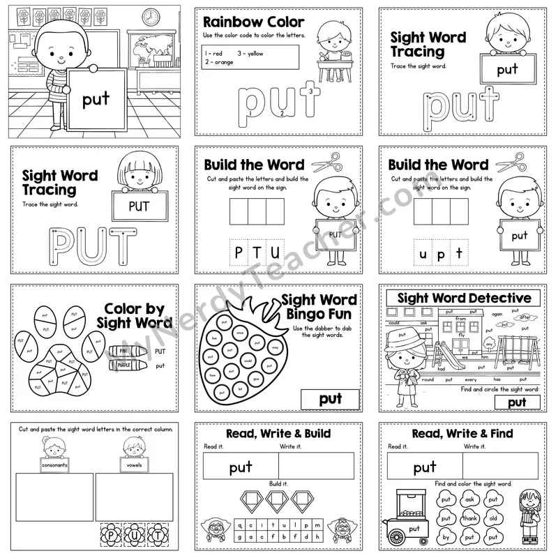 Sight Word Review Worksheet — put