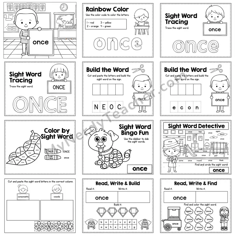 Sight Word Review Worksheet — once