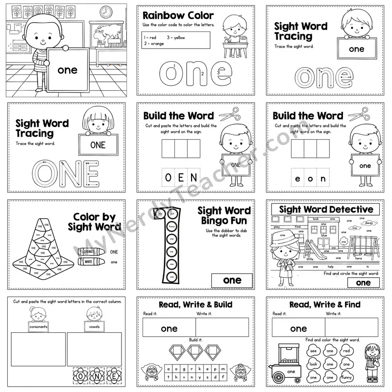 Sight Word Review Worksheet — one