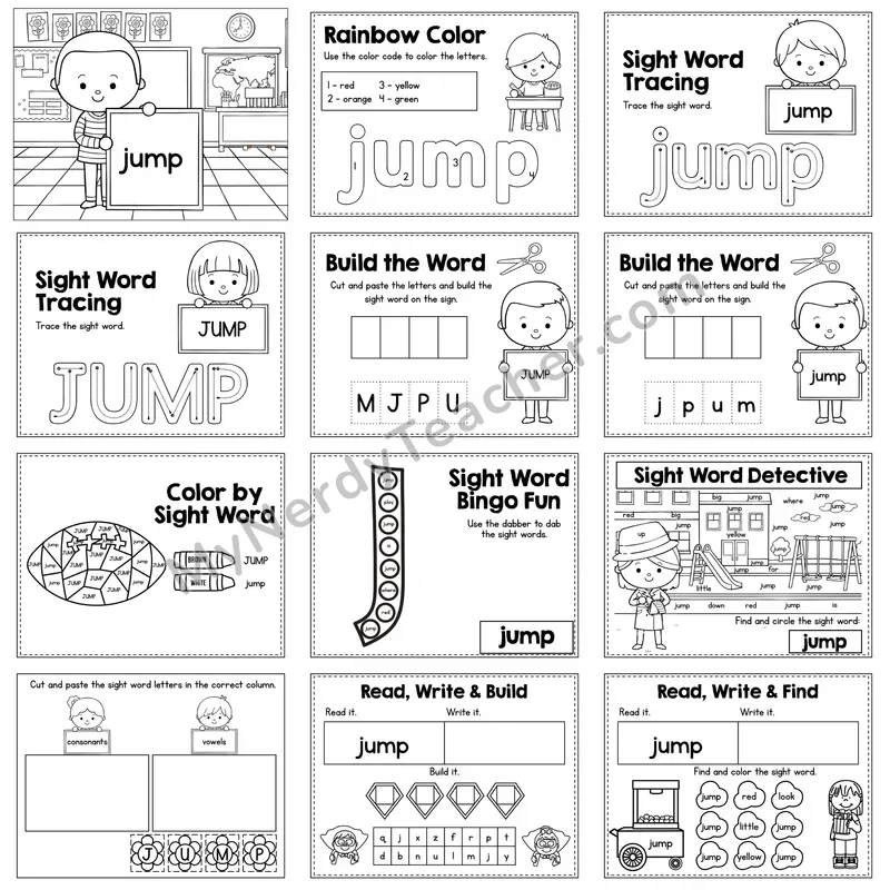 Sight Word Review Worksheet — jump