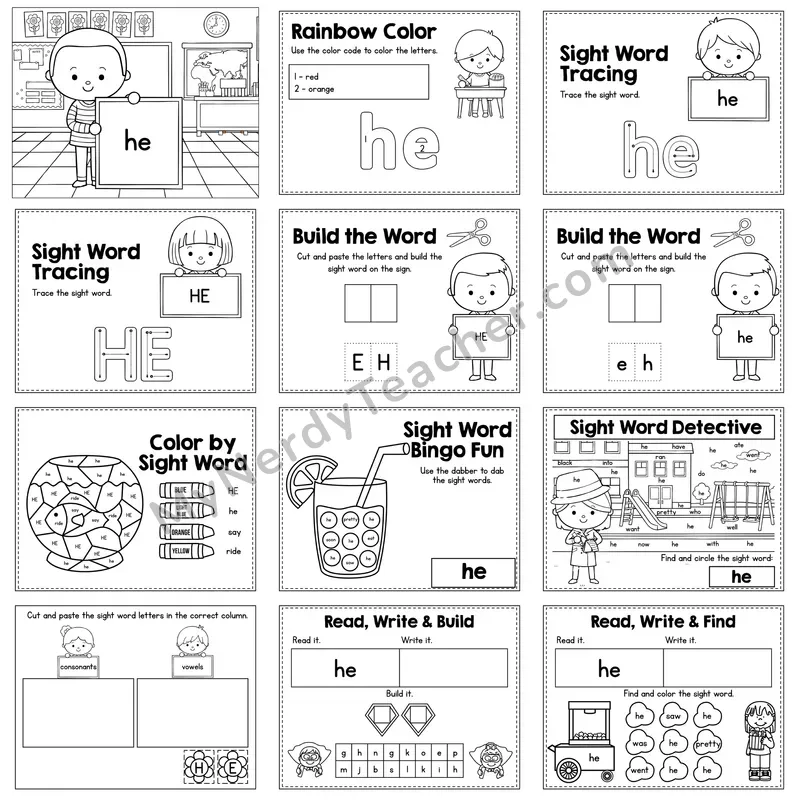Sight Word Review Worksheet — he