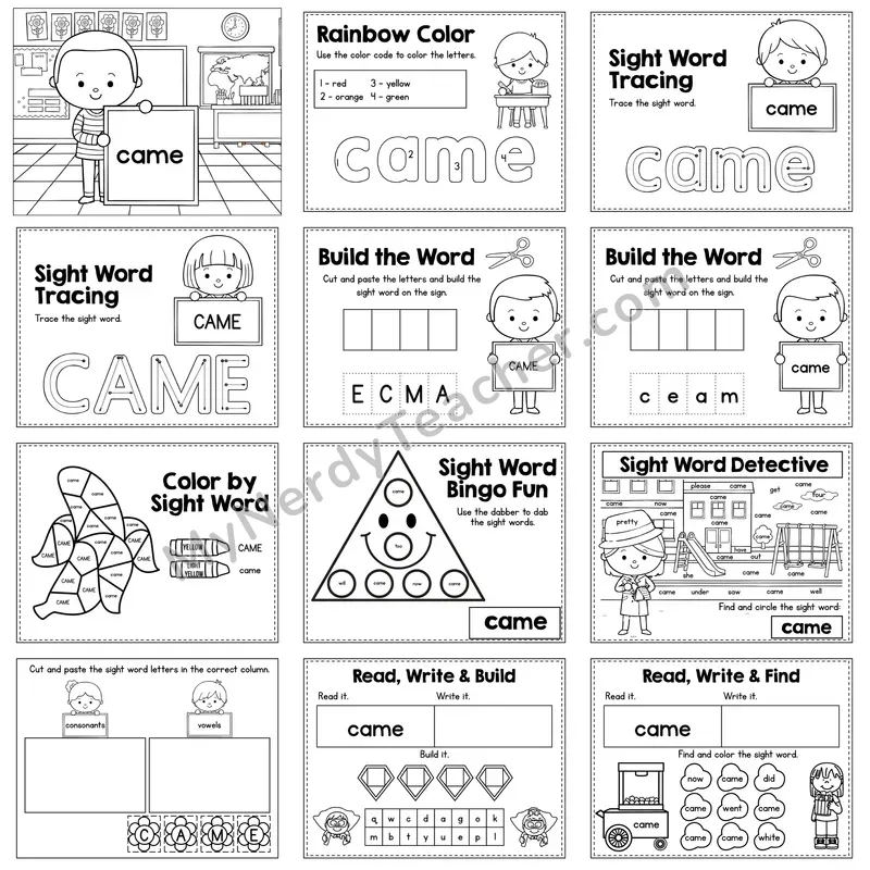 Sight Word Review Worksheet — came